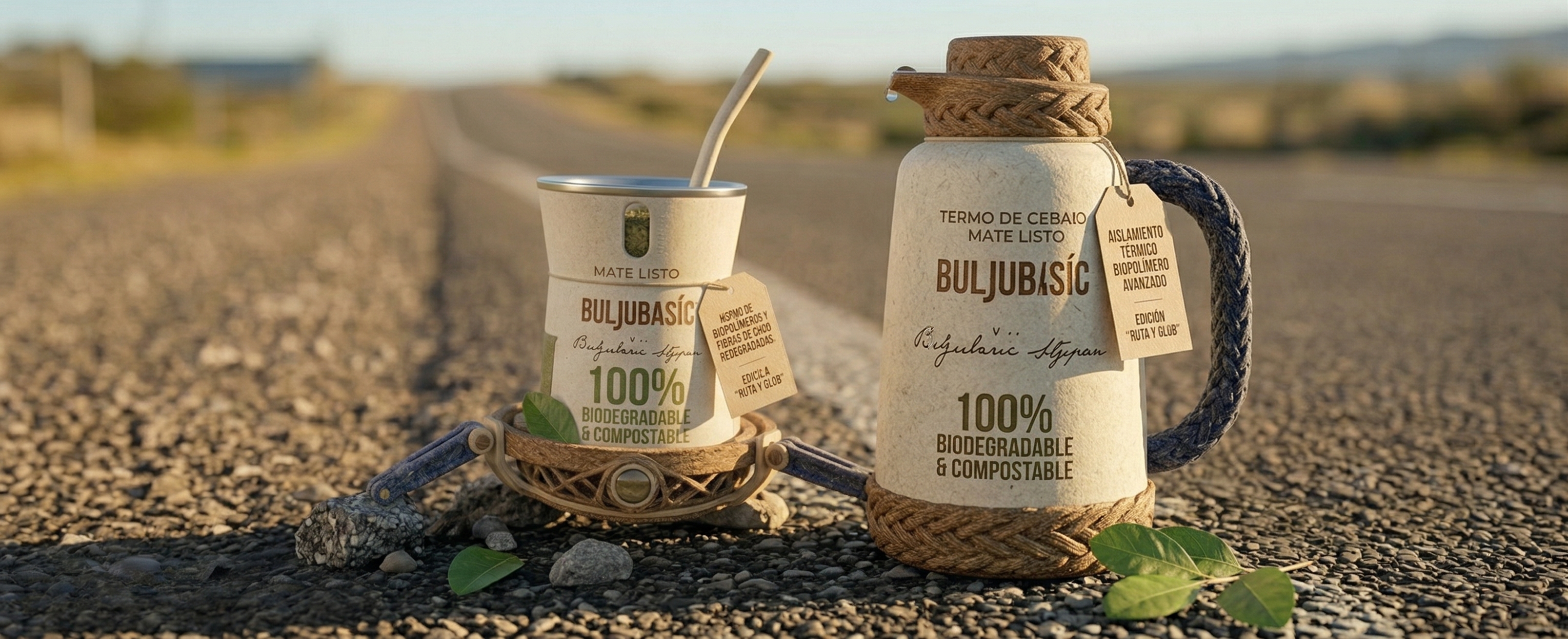 Mate, termo y yerba Buljubasic sobre una mesa